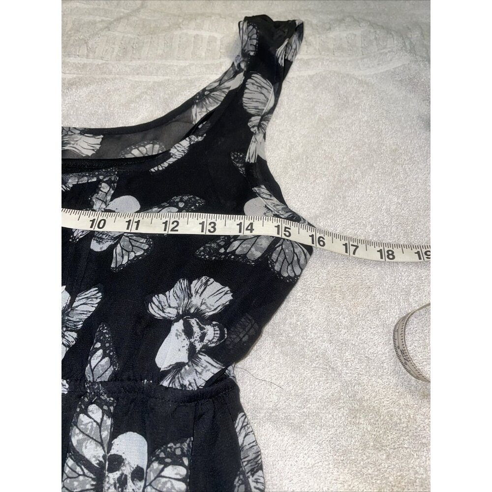 Hot Topic Skull Butterfly Black Mini Dress Skater Sleeveless Sheer Overlay Sz M - Picture 10 of 11